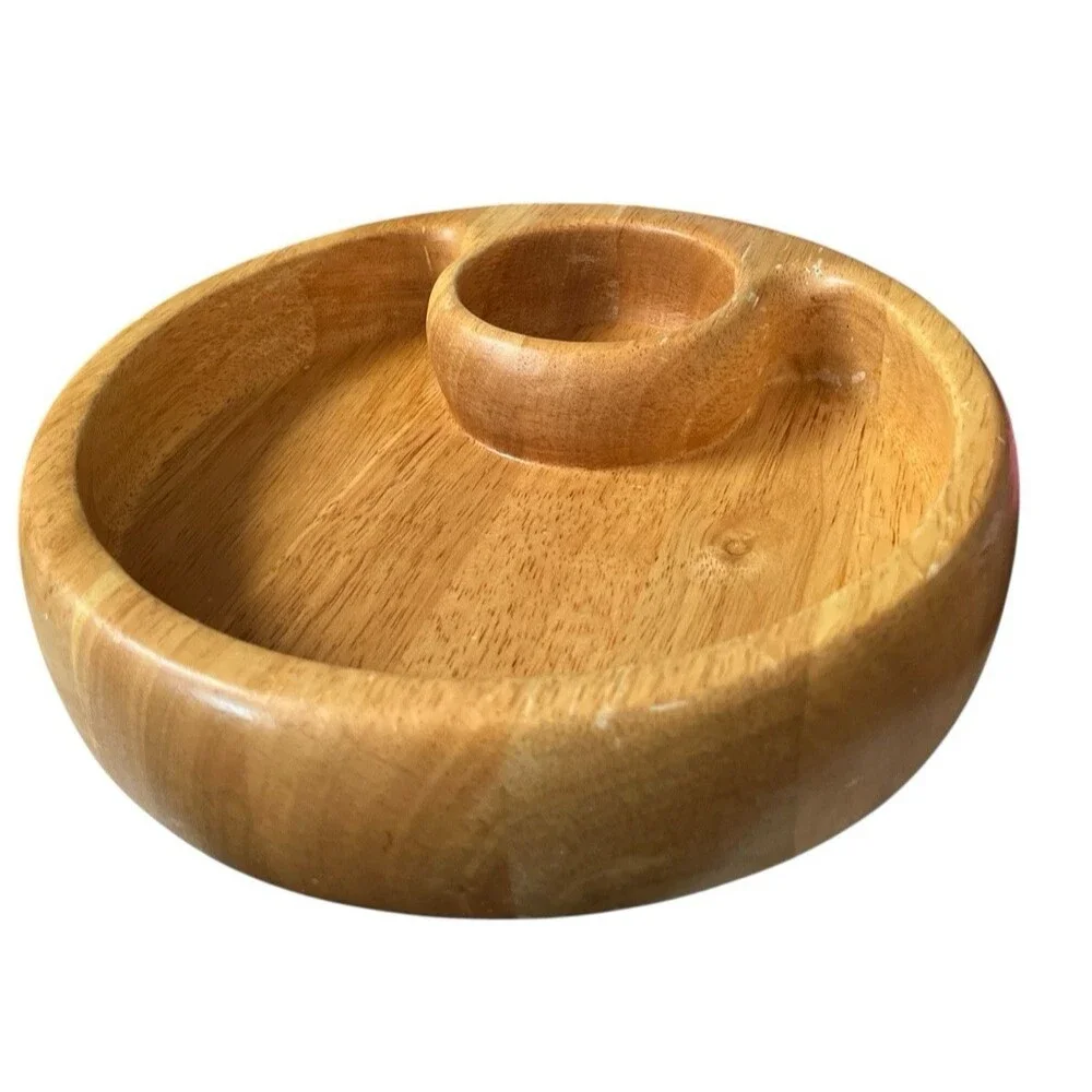 Crate & Barrel Wooden Chip Dip Bowl 12